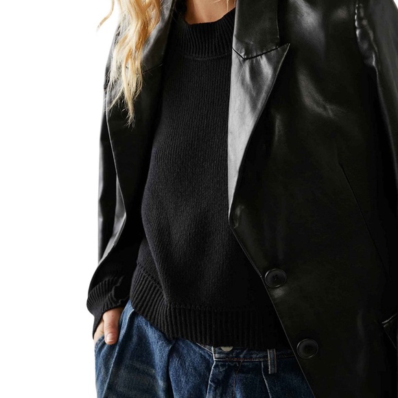 Free People Easy Street Crop Pullover | Black | M Medium | NWT | Fall Boho - Picture 6 of 9